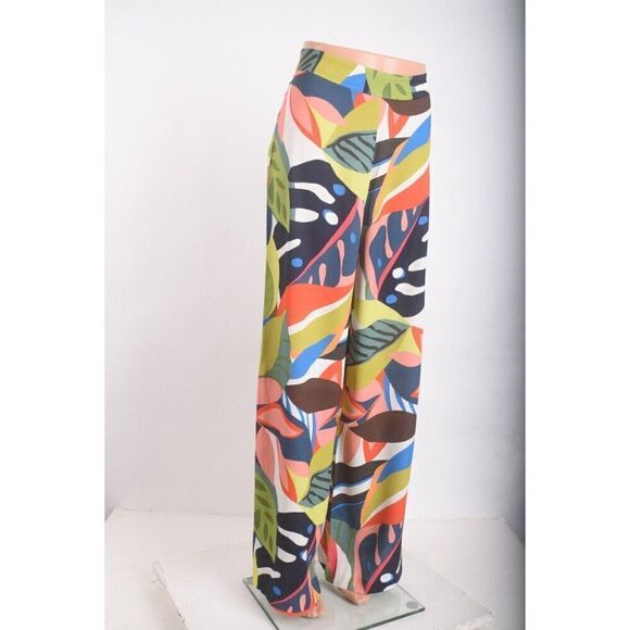 Trina Turk Wide Leg Pants Weekend Sz 4 MultiColor Tropical Floral lightweight - Picture 2 of 7